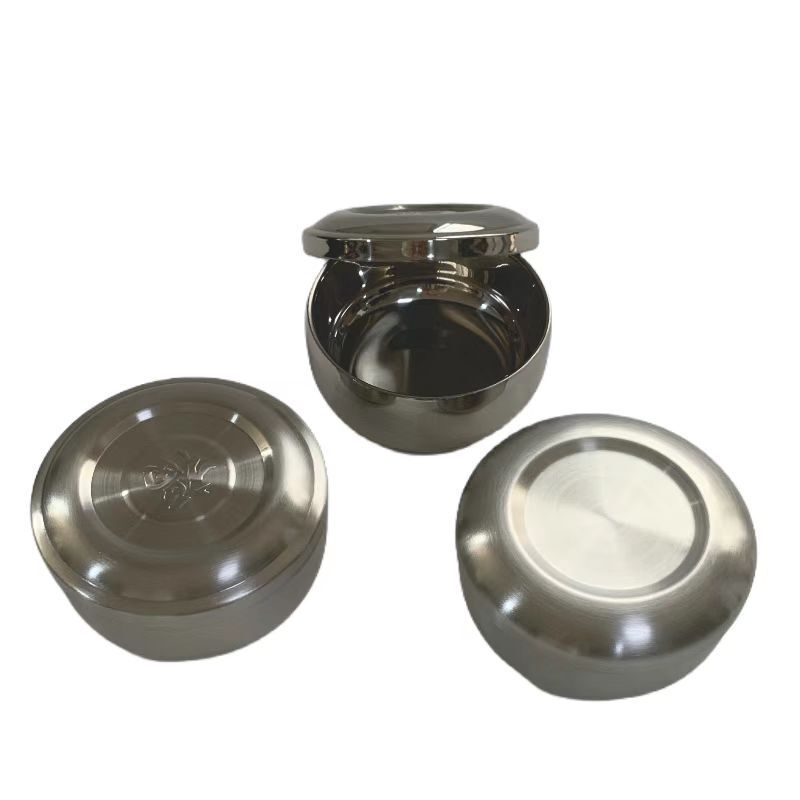 Korean-style stainless steel double-layer covered bowl rice bowl hotel pickle bowl commercial household bowl children's bowl with cover hand-held rice bowl Korean-style stainless steel double-layer covered bowl rice bowl hotel pickle bowl commercial household bowl children's bowl with cover hand-held rice bowl