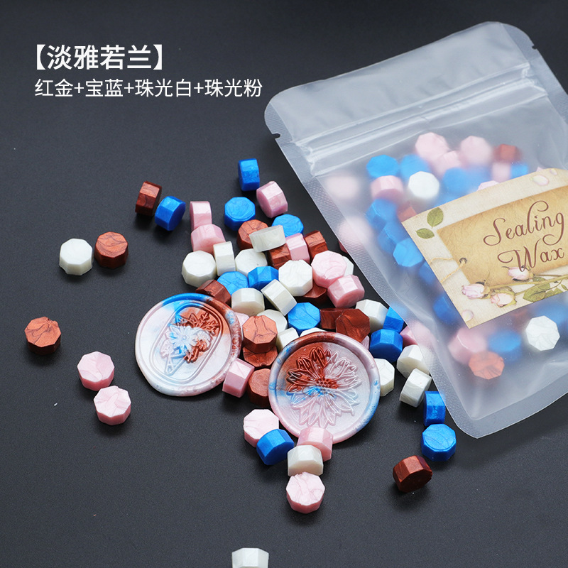 Ocho-lado fuego pintura cera grano mezclado color 35g bolsa de embalaje fuego pintura cera sello al por mayor sobre DIY mano cuenta de sellado Uso de cera