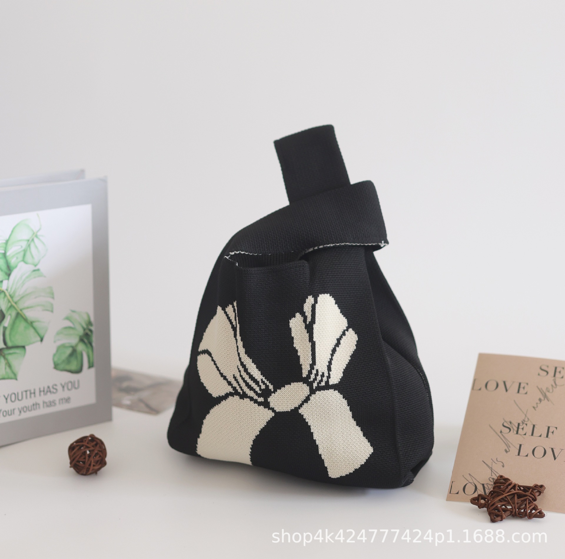 INS bolso de celebridad de Internet bolso de cubo de lana de punto para mujer bolso de mano casual bolso de mano de estilo japonés y coreano bolsa de Almuerzo