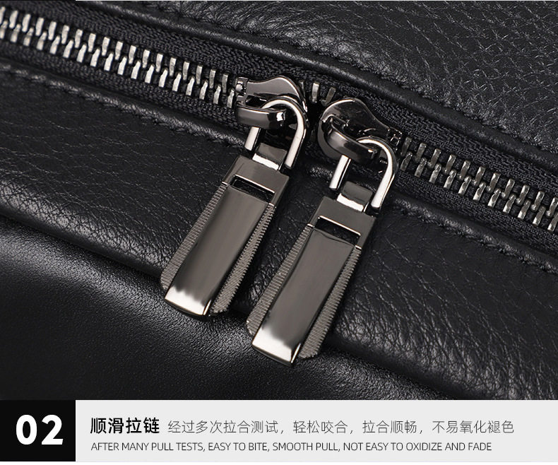 Ba lô da bò lớp đầu cho nam, kiểu dáng tối giản, đa chức năng, ngăn laptop 15 inch — Màu đen chi tiết 21