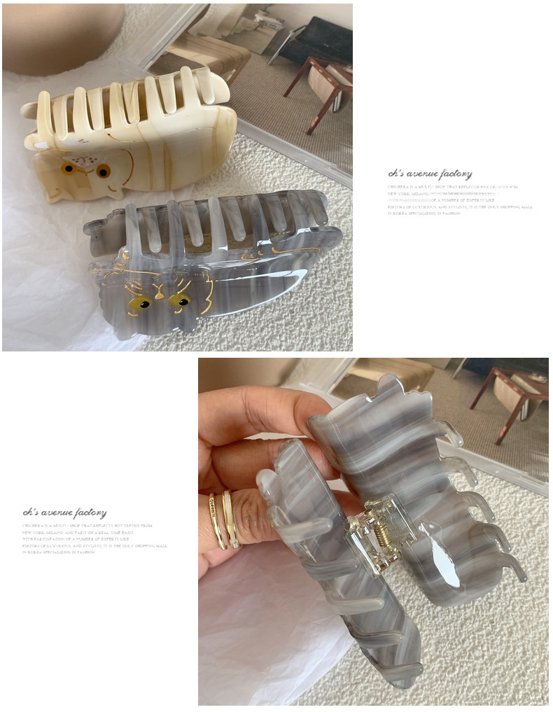 French niche acetate hairpin cute cat series hair grip short-haired cat Persian cat grip shark clip 2023 New