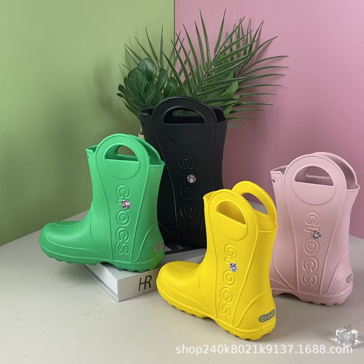 Croos Mid-Tube Kidsren's Hole Shoes Rain Boots for Men and Women Spring, Summer and Autumn Waterproof Shoes Student Popular Short-Tube Non-Slip Rain Boots