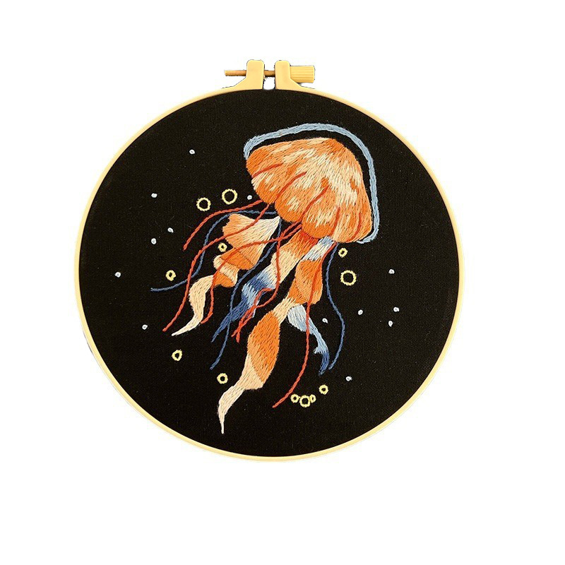 Colgante de medusa bordado marino, paquete de material de bricolaje hecho a mano, bordado Lu tridimensional, pintura de dibujos animados creativa, pintura simple para niños