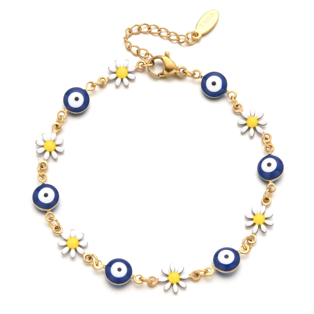 13g Weight Bracelets Classification 1 Piece Quantity Daily Occasion Stainless Steel Material Devil'S Eye, Flower Pattern Women's Gender Enamel Design Cute Style Cute Devil's Eye Flower Stainless Steel Enamel Bracelets 1