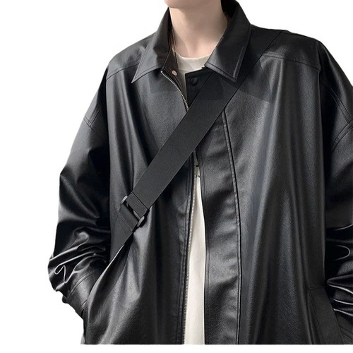 Vintage American leather jacket for men, suitable for spring and autumn, with a sense of sophistication and cool style, trendy casual loose PU lapel jacket