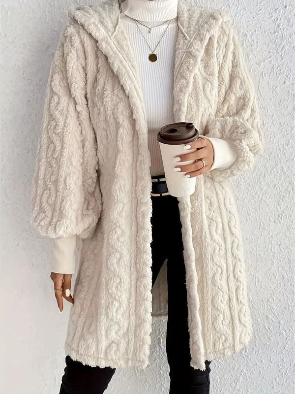 速売通Wish ebay 2025秋冬欧米の女性服の純色の長袖の帽子のゆったりした毛の羽毛の上着の女性|undefined