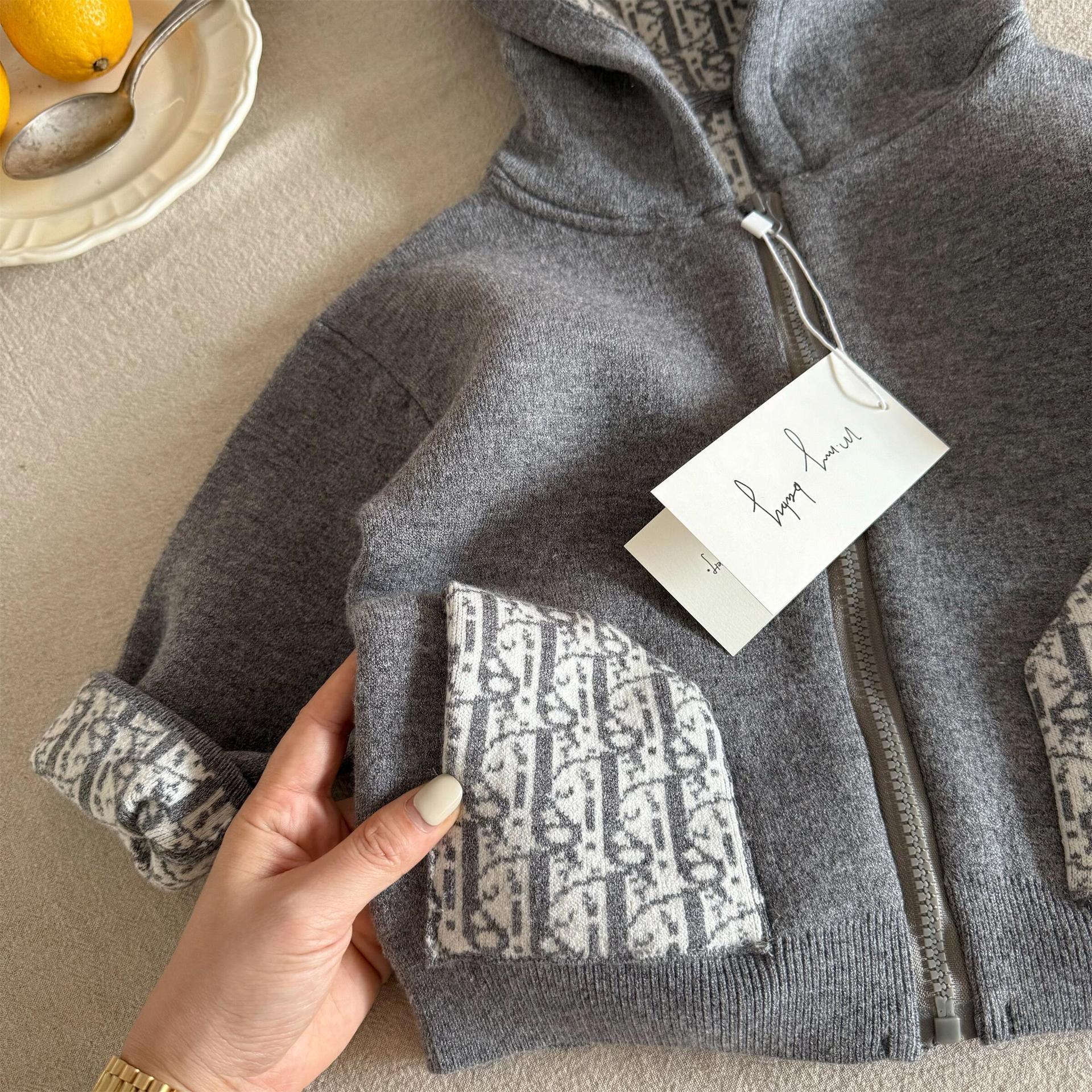 Suéter de limón salado para siete niños 25 nuevos productos de primavera para hombres y mujeres Cárdigan de jacquard con capucha Chaqueta de lana con cremallera para bebés