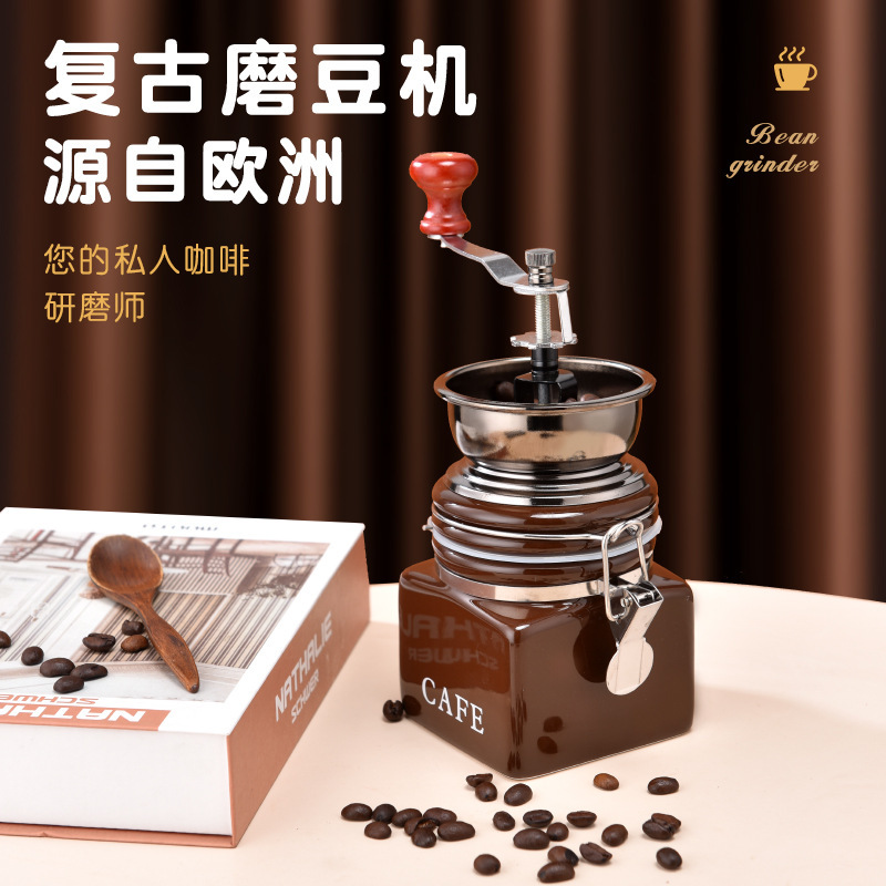 Cross-border Retro Household Ceramic Hand Grinding Bean Machine Small Grinding Hand Grinding Coffee Machine Manual Grinding Machine Coffee Beans
