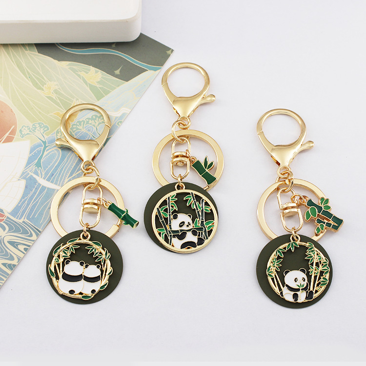 Cute Panda Flower Keychain Chinese Style Internet Celebrity Chengdu and Flower Panda Couple Pendant Bag Creative Pendant