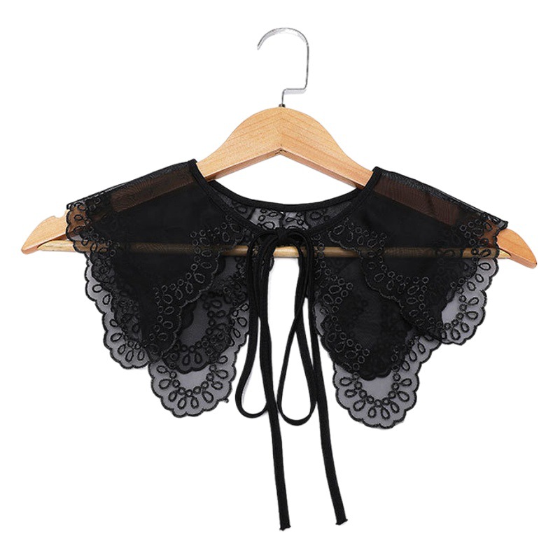 Collar falso para mujer collar de muñeca de todo fósforo de doble capa exquisito chal bordado pajarita collar de encaje decorativo