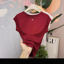 夏季新款女针织t恤时尚修身显瘦纯色圆领连袖针织衫女上衣