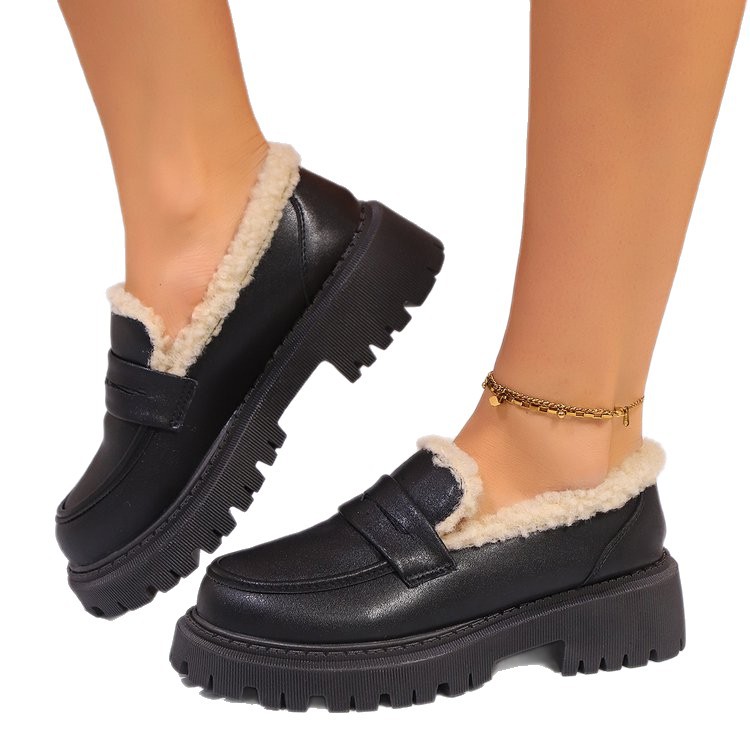 New large size autumn and winter women's shoes with velvet small leather shoes, Lofu single-layer shoes, TEMU