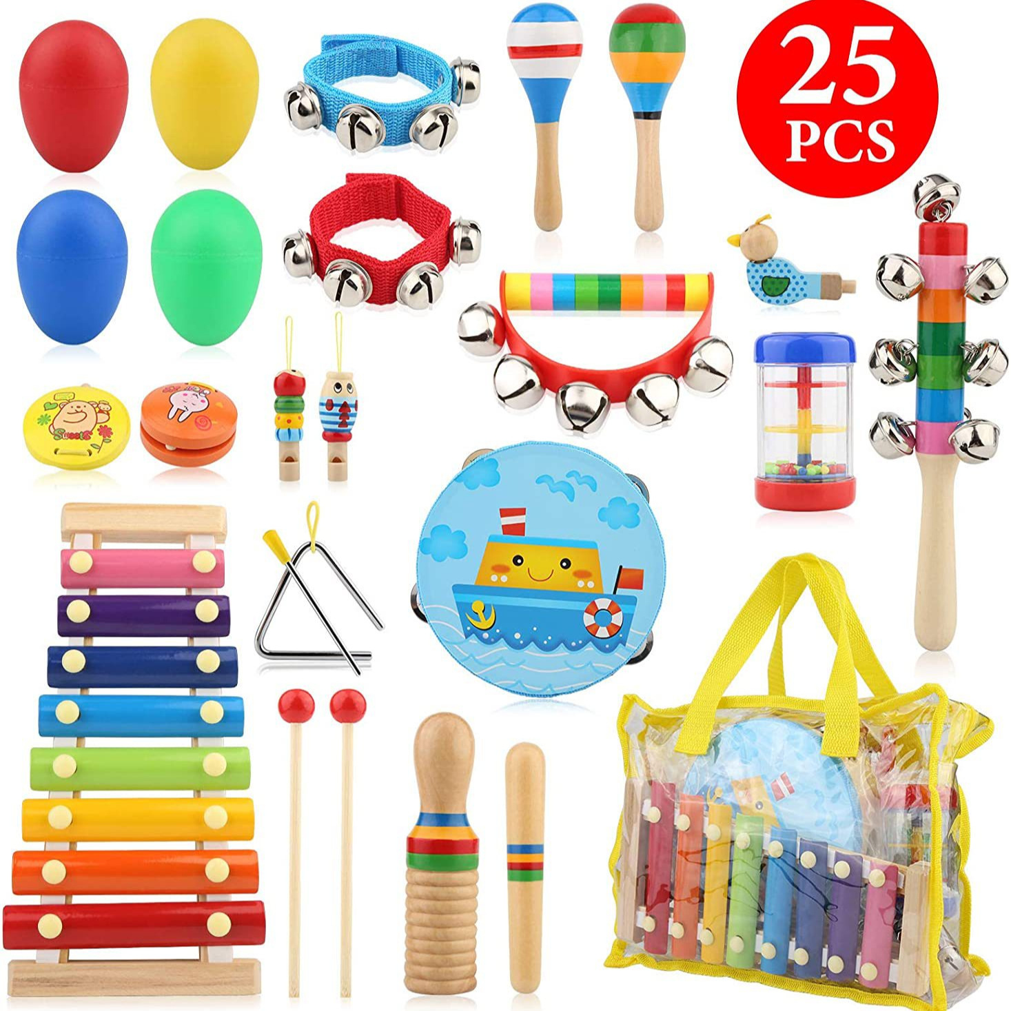 Conjunto de instrumentos musicales, instrumentos de percusión para niños, jardín de infantes para niños, música para bebés, ayudas para la educación temprana, juguetes Orff, rompecabezas