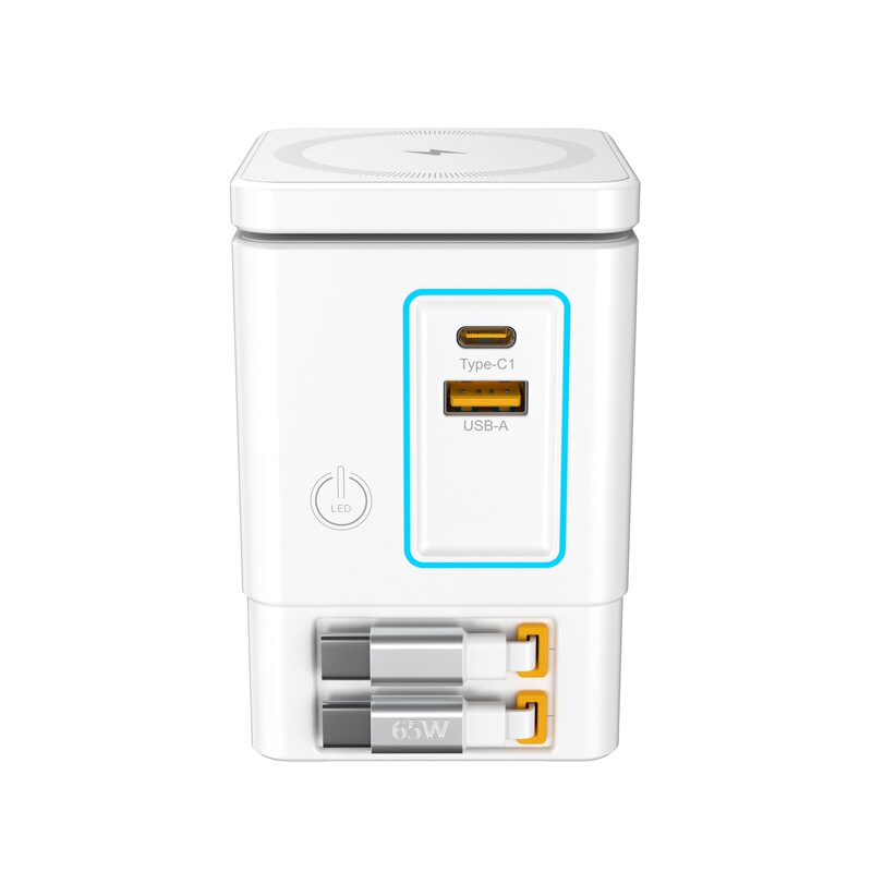 105W 多機能磁気ワイヤレス窒化ガリウム充電器 3-in-1 ダブル伸縮ケーブル ダブルワイヤレスデスクトップ充電ステーション|undefined