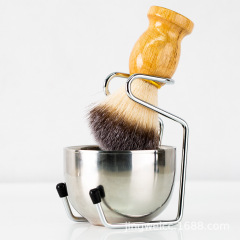 Wood Handle Mustache Brush Shaving Brush Set Mustache Brush Bowl Holder Men's Foam Manual Shaving Trimmer Three-Piece Set 