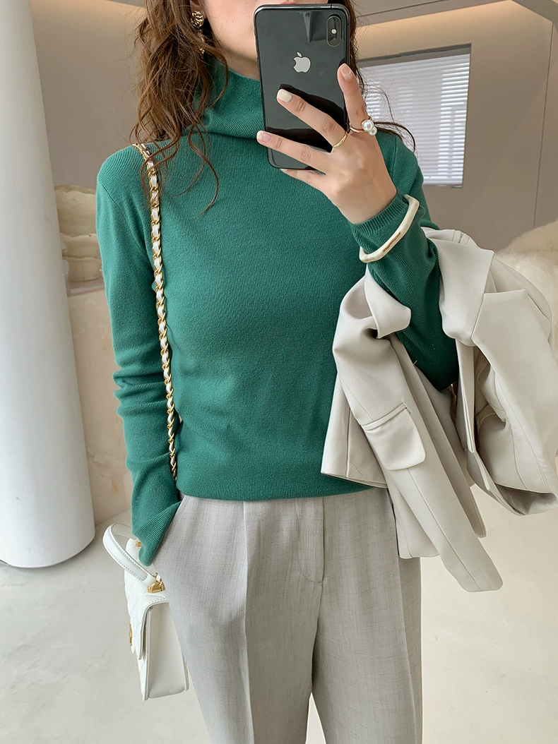 red sweater High Collar Hit Autumn and Winter New Style Sweater Women 's 2022 Solid Color Versatile Slim Fit Women Sweetshirts Traf Y2k brown cardigan