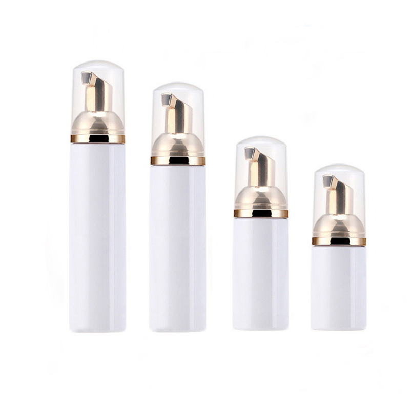 Fabricantes en stock 60mlpet botella de espuma blanca limpiador facial mousse galvanoplastia bomba de espuma botellas de embalaje transparente