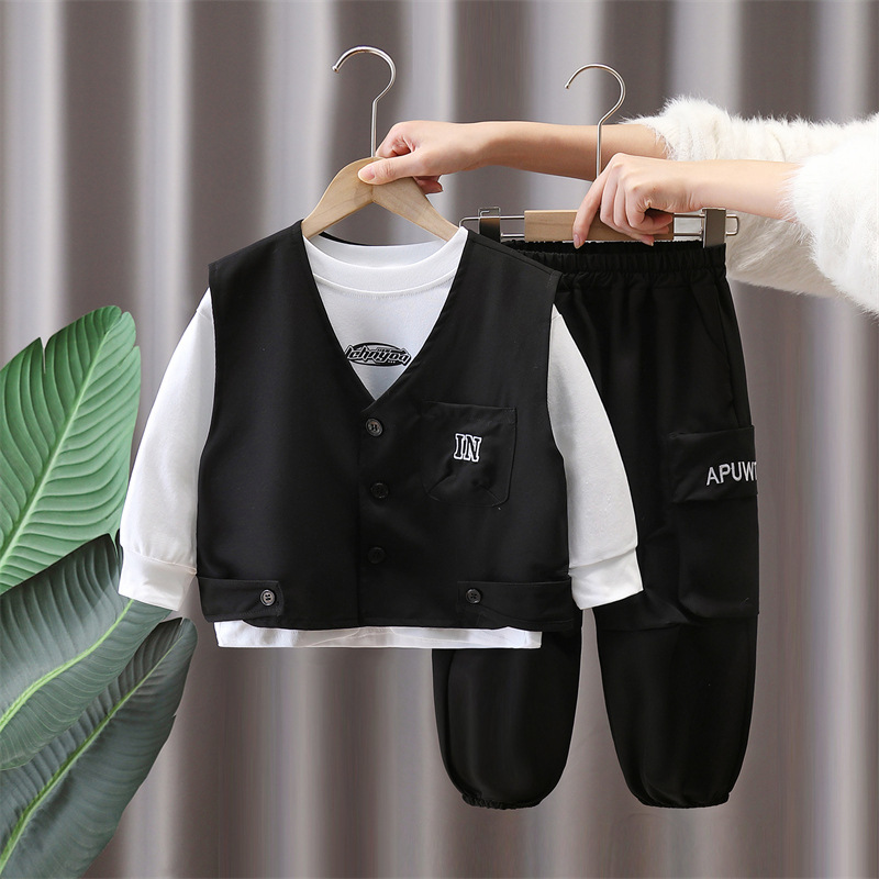 7091 traje de primavera para niños 2025 nuevo chaleco de moda occidental para niños de tres piezas ropa casual de primavera para niños
