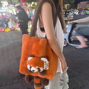 2025 New Cute Panda Plush Bag Large Capacity Shoulder Bag Women's Cartoon Handbag Casual Underarm Bag