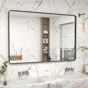 Light Luxury Rounded Aluminum Alloy Frame Bathroom Mirror Wall-Mounted Bathroom Bathroom Mirror Explosion-Proof Wall-Mounted Vanity Mirror