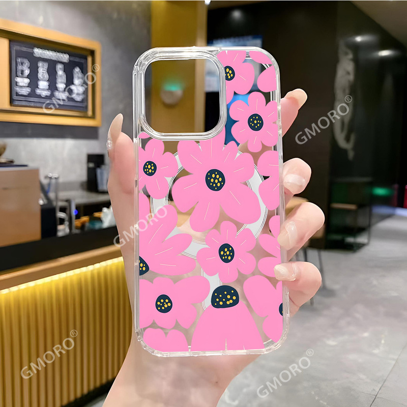 Niche Designer Full-Screen Floral Suitable for Apple 17 Mobile Phone Case Air Transparent Acrylic Magsafe Wear-Resistant Hard