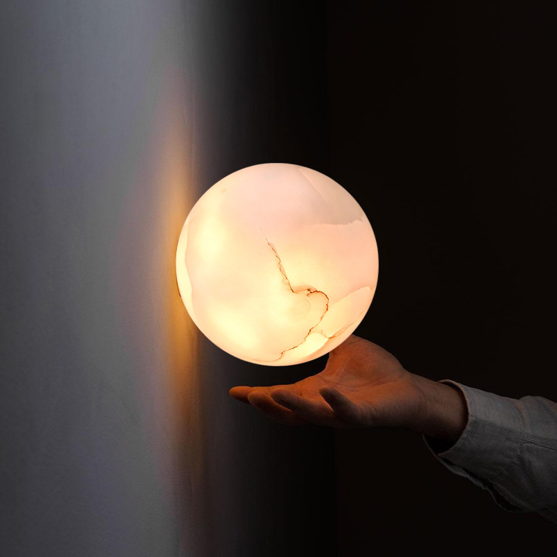 Imitation marble glass spherical wall lamp, Wabi-sabi style, designer model, suitable for living rooms, staircases, bedrooms, bedside tables, and outdoor use
