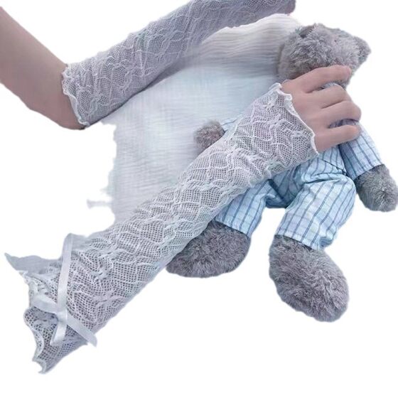Bow Lace Sleeve JK Girl's Calf Sleeve Long Barrel Lolita Lace Bow Sunscreen Sleeve