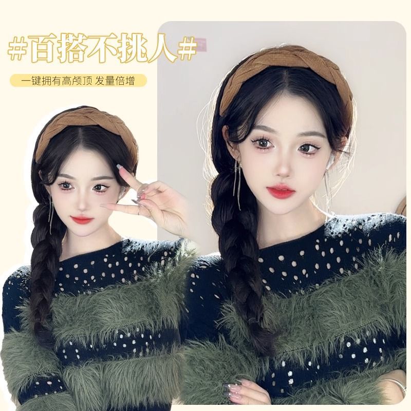 Pelo banda peluca integrada moda peluca mujer Pelo Largo alto cráneo superior pelo artificial completo cabello humano natural Internet celebridad cubierta completa de la cabeza