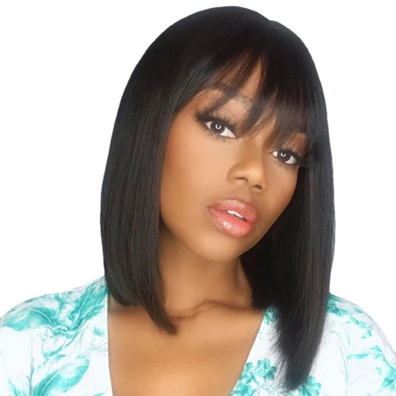 Amazon nuevos productos Europeos y estadounidenses pelucas de cabello corto y recto para mujeres negras bobbing cubierta de cabello corto y recto cubierta de cabello