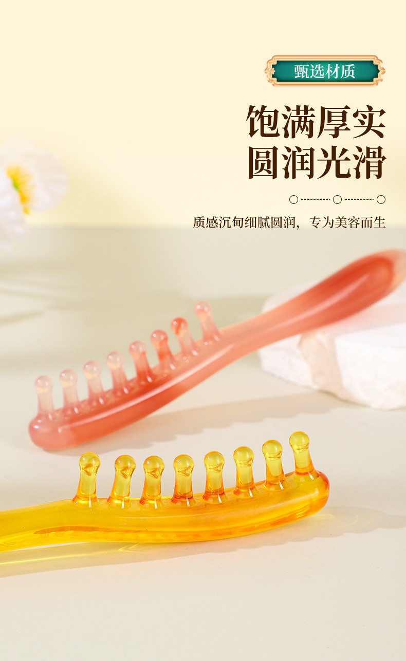 Resin Meridian Massage Comb Long Handle Short Teeth Anti Static Scalp Acupoint Massage Tool in use