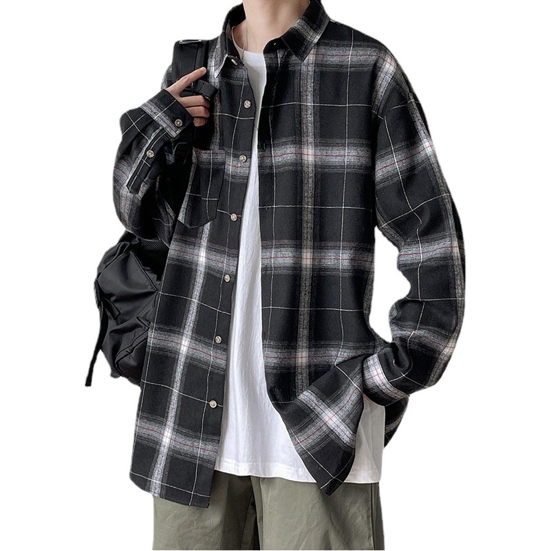 [SHOPEE Popular] PH ropa transfronteriza de los hombres de primavera y otoño de los hombres de moda a cuadros suelta camisa de manga larga casual