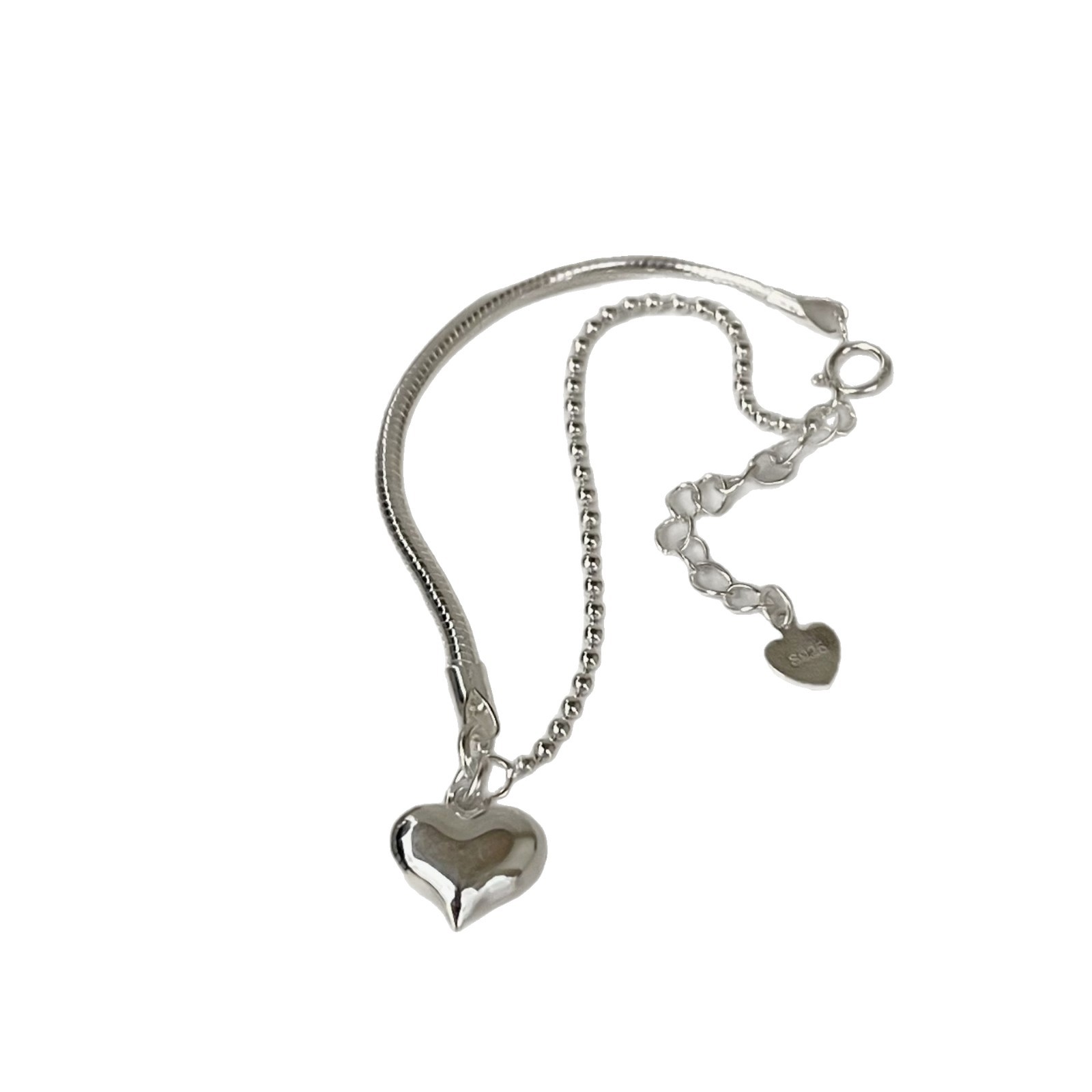 Bracciale a forma di cuore in argento sterling per donna, stile Niche Ins, design asimmetrico, leggero, sensazione di alta qualità, coreano_voghion.com