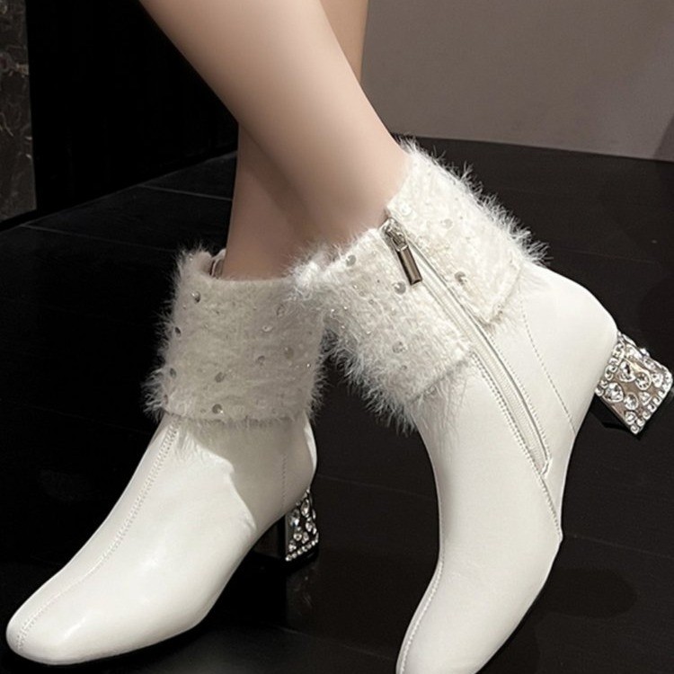Fashion Winter New Maomao Coarse Heel Elevated Martin Boots Foreign Trade fleece-lined Thickened Fashion Snow Boots