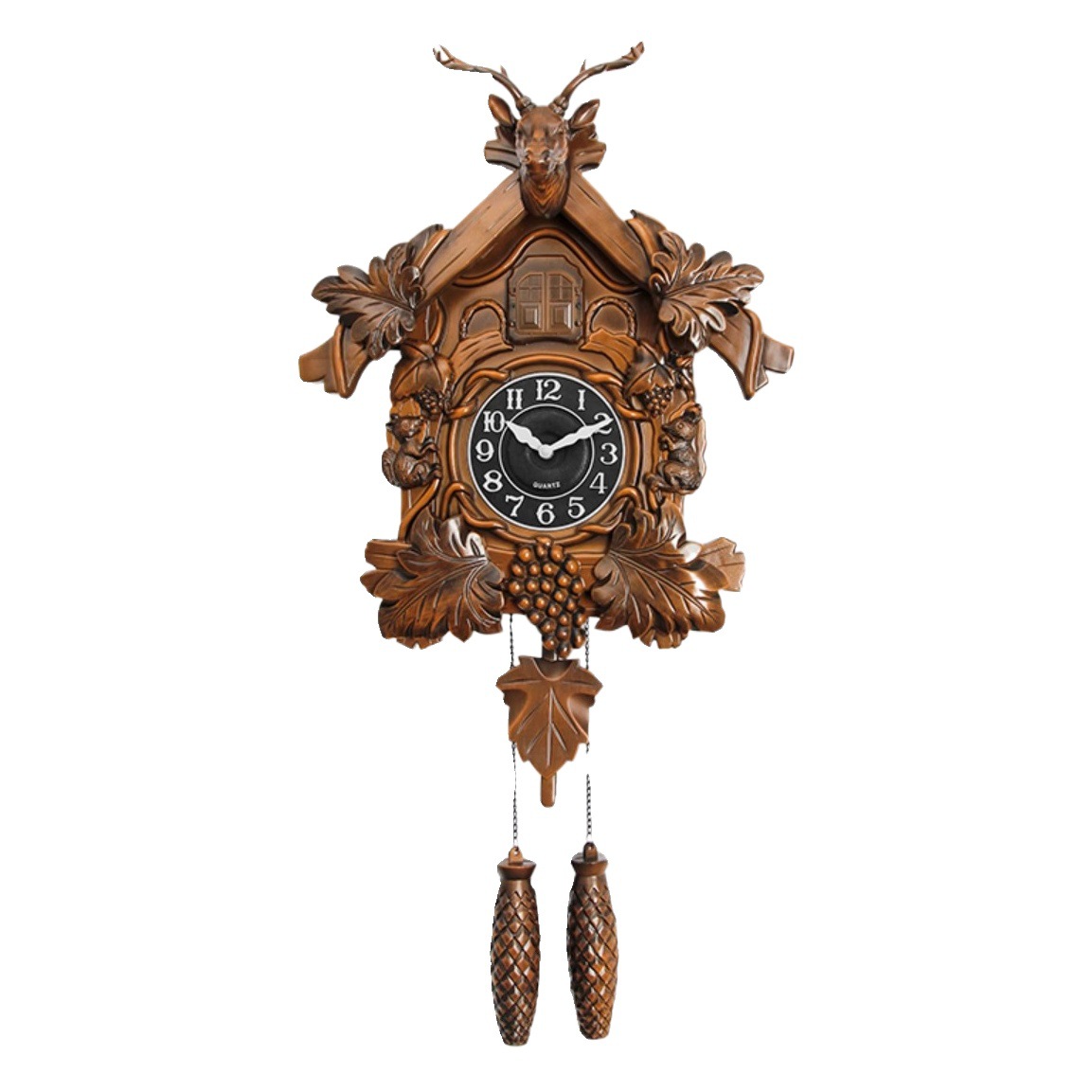 ヨーロッパのレトロな鹿の頭の掛け時計の客間の高級感の装飾の鐘の布谷の鳥は全体の時を点検します。