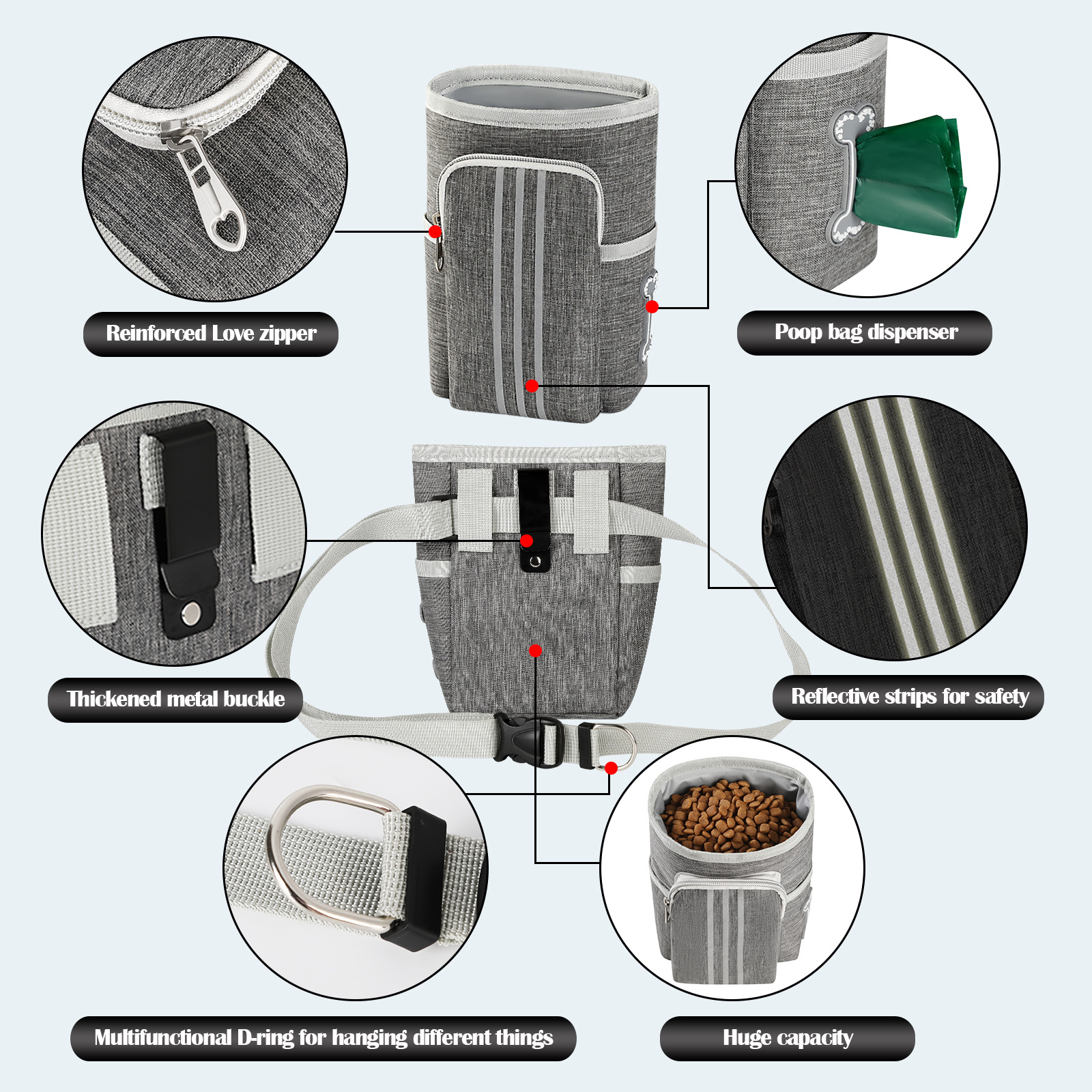 Nuevo Oxford tela para mascotas bocadillos bolsa de entrenamiento a prueba de agua a prueba de aceite bolsa de entrenamiento de mascotas de gran capacidad bolsa de paseo magnética