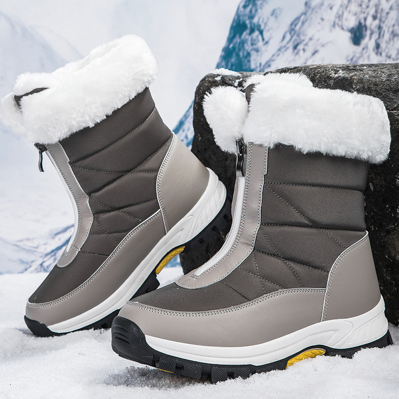 Zapatos de invierno europeos de algodón de mujer, botas de nieve, calentamiento, suela gruesa antideslizante, zapatos de viaje de mujer de tamaño grande image 9