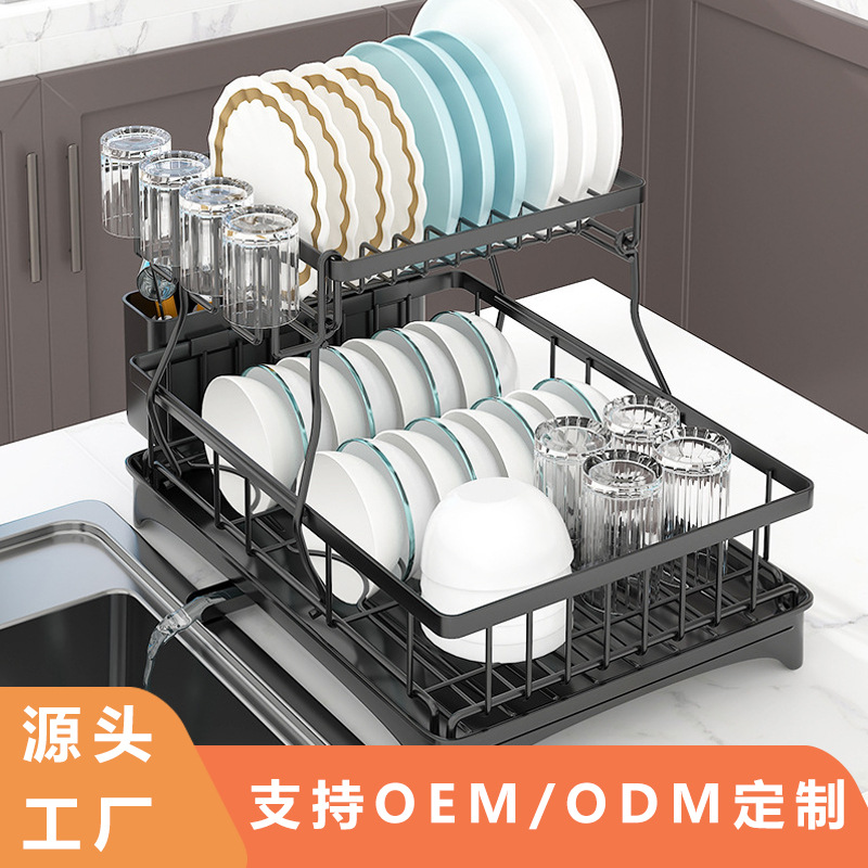 Cocina desmontaje mesa de almacenamiento en rack fregadero taza tazón y palillos organizador rack hierro doble capa drenaje plato rack