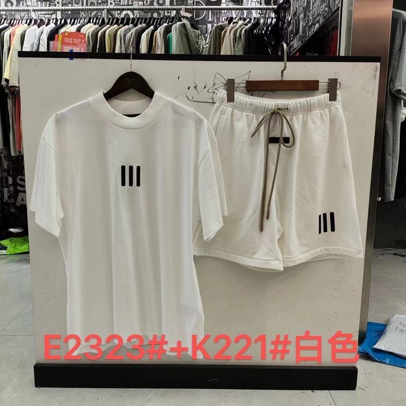 FOGESS Camiseta de cuello redondo, manga corta, camiseta de cuello de terry, pantalones cortos, set suelto, moda masculina, juventud, 18 - 24 años