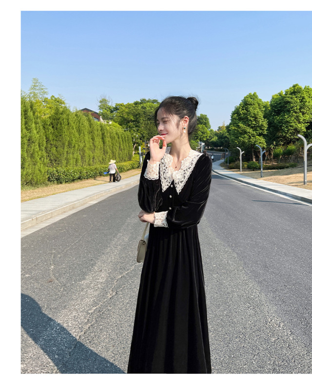 2025新款气质丝绒连衣裙女收腰显瘦中长裙休闲大码加厚加绒秋冬装|undefined