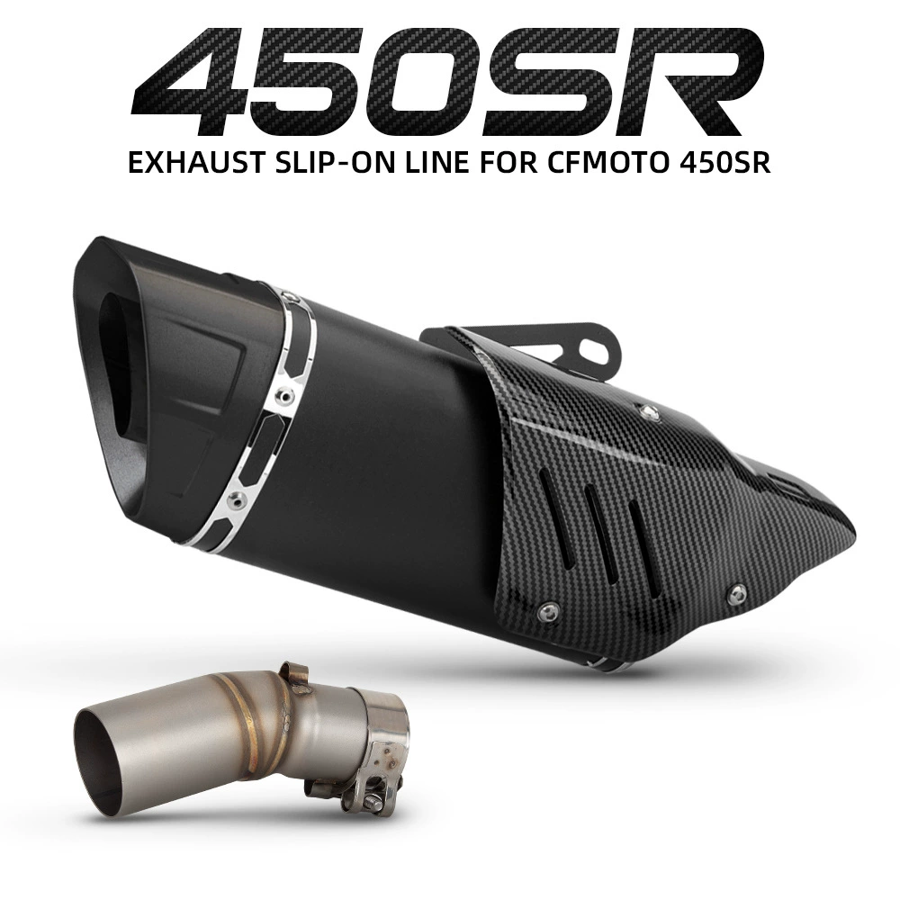 Подходит для мотоцикла Chunfeng 450SR, средняя часть из нержавеющей стали + промышленный и торговый треугольник, имитация углеродного волокна, комплект выхлопных труб