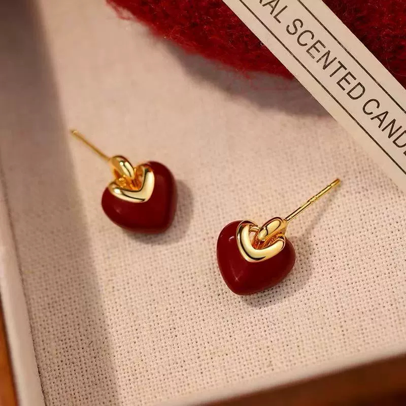 Earrings, red festive birthday charm, silver 925 sample