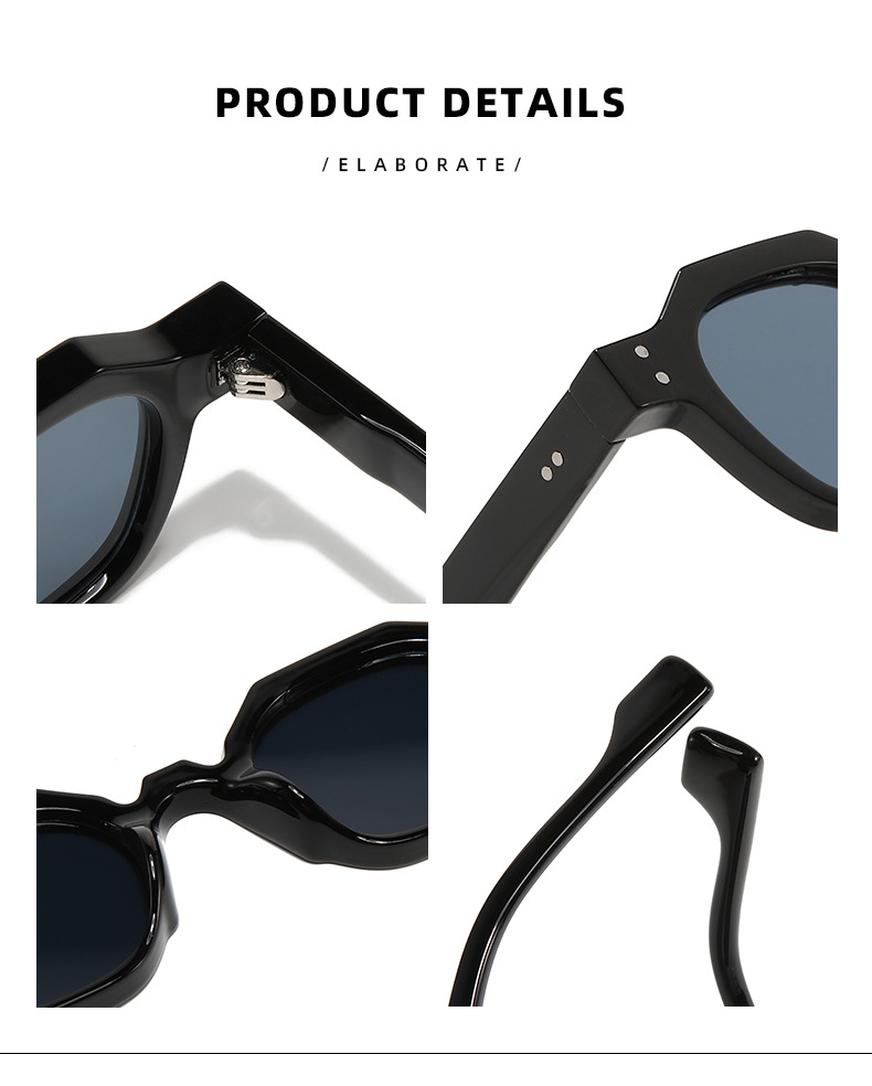50g Weight Full Frame Glasses Structure Sunglasses Classification PC, UV400 Protection Lens Material Polygon Glasses Style Travel, Street Occasion Solid Color Pattern Unisex Gender Simple Style, Streetwear Style Grey, Black Color Simple Style Streetwear Solid Color PC UV400 Protection Polygon Full Frame Men's Sunglasses 4