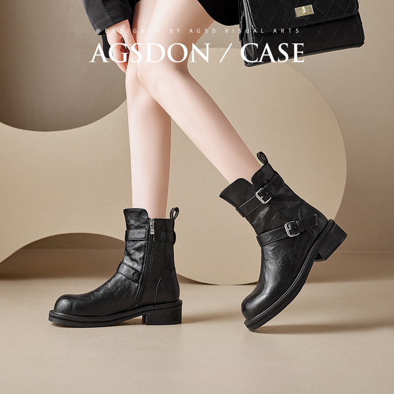 Augusto Lion Martin botas para mujeres 2025, nuevo otoño tacones gruesos con suela gruesa negra mirad botas de primavera y otoño retrógradas