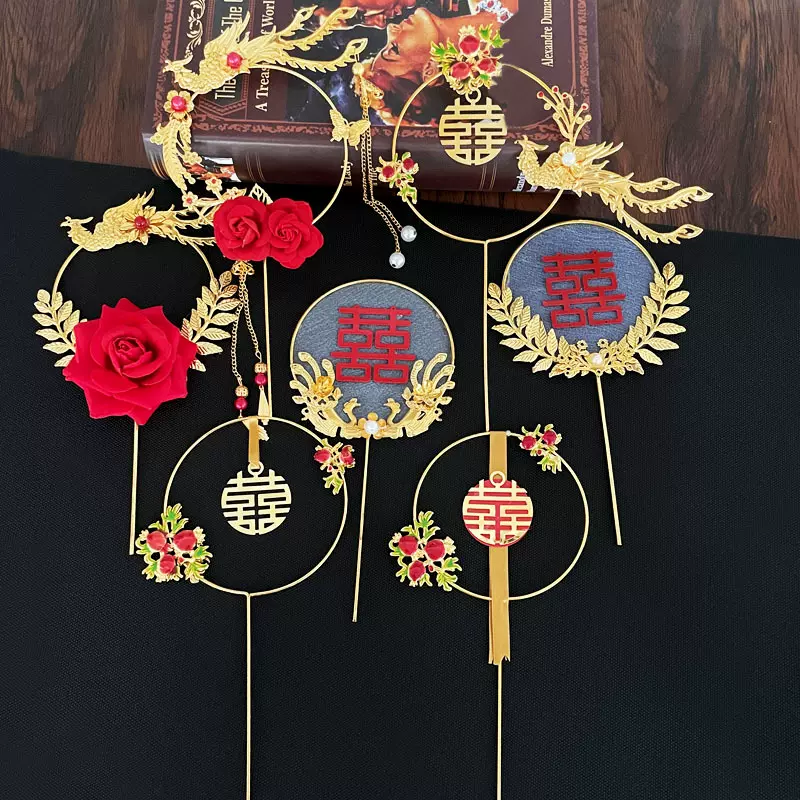 中式古风蛋糕装饰金色插牌结婚订婚配饰凤凰于飞插件婚庆婚庆必备