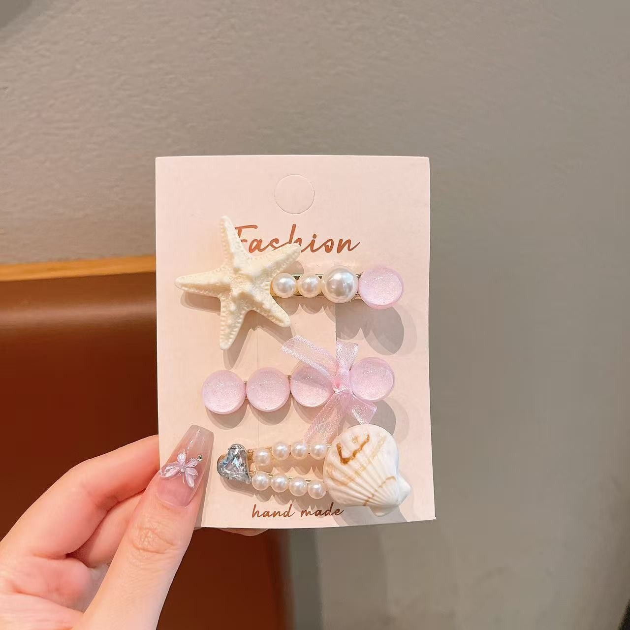 Bonitos pequeños niños frescos clip de pelo conjunto marino viento conchas estrellas perlas tarjetas de pelo princesa niñas al por mayor