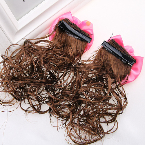 new children's wig girl baby long hair girl bow short curly hair princess hairpin hair accessories headdress