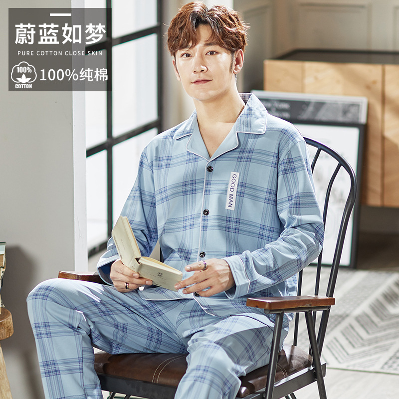 Pijamas de los hombres primavera y otoño más tamaño % algodón manga larga 2022 nuevo traje casual desgaste del hogar se puede usar fuera