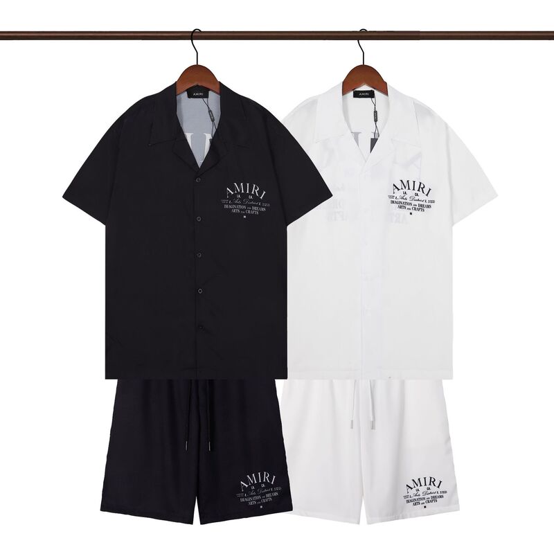 Amiri Men's Shirt Trendy Brand Cardigan AMIRI Classic Letter Logo Print Casual Beach Shorts Couple's Clothing