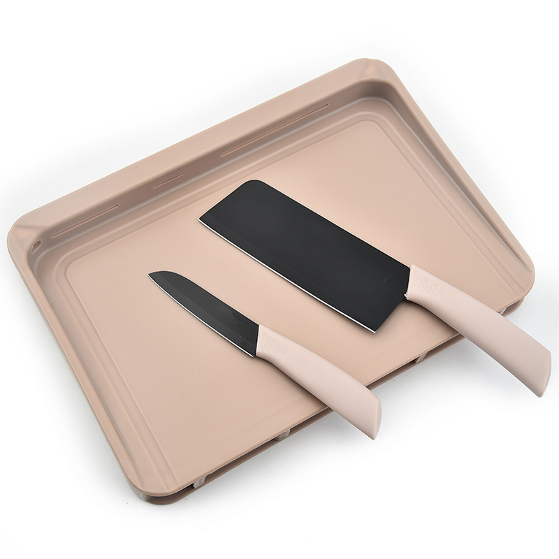 Spot de comercio exterior al por mayor juego de cuchillos Tuguao juego de tres piezas de cuchillos de acero inoxidable tabla de cortar juego de caja de color de regalo