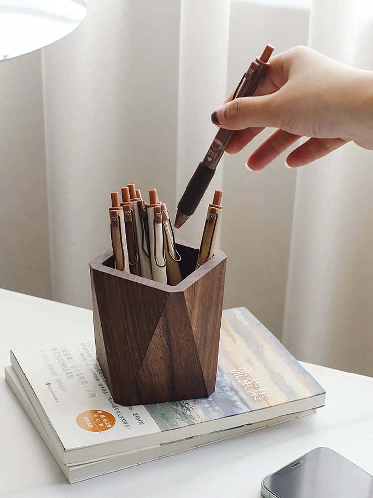 Подставка для ручек из черного ореха Северной Америки, настольный ящик для хранения из цельного дерева, деревянный ящик для хранения настольных ручек с пазом и шипом